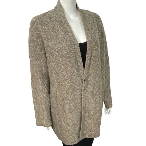J Jill Cardigan Sweater Cardigan Duster Womens Medium Cotton Alpaca Blend Brown - Picture 1 of 11